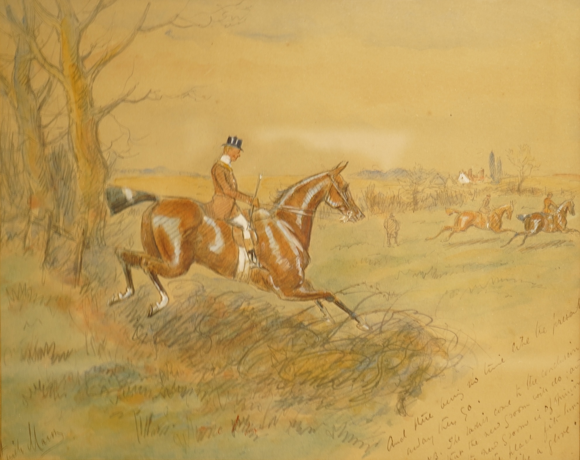George Finch Mason (1850-1915), Three hunting interest ink and watercolours to include 'Law at Newmarket' and 'Extract from the diary of Miss Tanbrush' two signed, largest 24 x 32cm